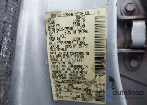 2003 Nissan Frontier Se-V6 из США, поврежденный, VIN 1N6ED27T23C465109